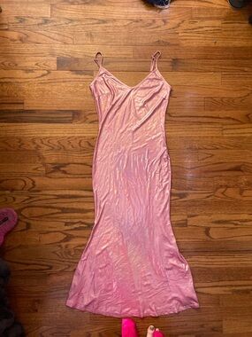 SHEIN Iridescent Pink Satin Slip Maxi Dress